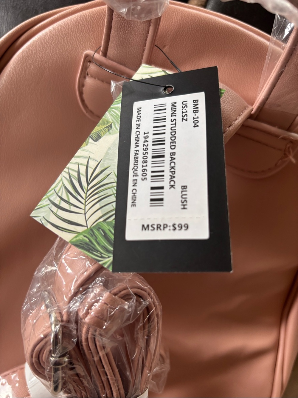 Badgley Mischka Quilted Mini Backpack in Dusty Pink with Silver Studs - Picture 3 of 6